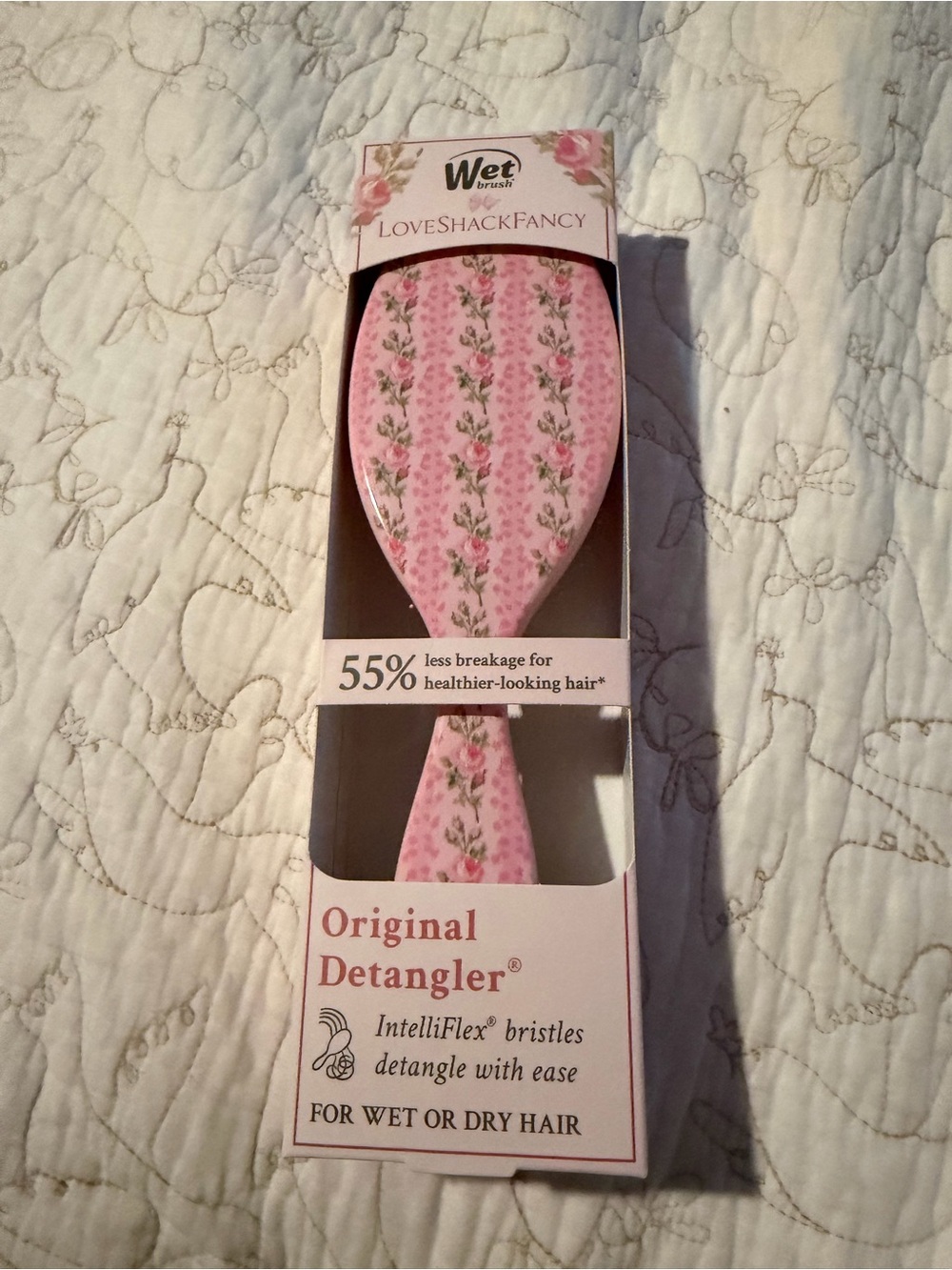 LoveShackFancy Pink Floral Original Detangler in Strawberry Macaroon